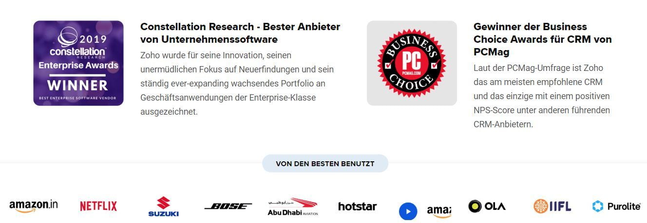 ZOHO CRM Constellation Research winner und Business Choice Awards 
