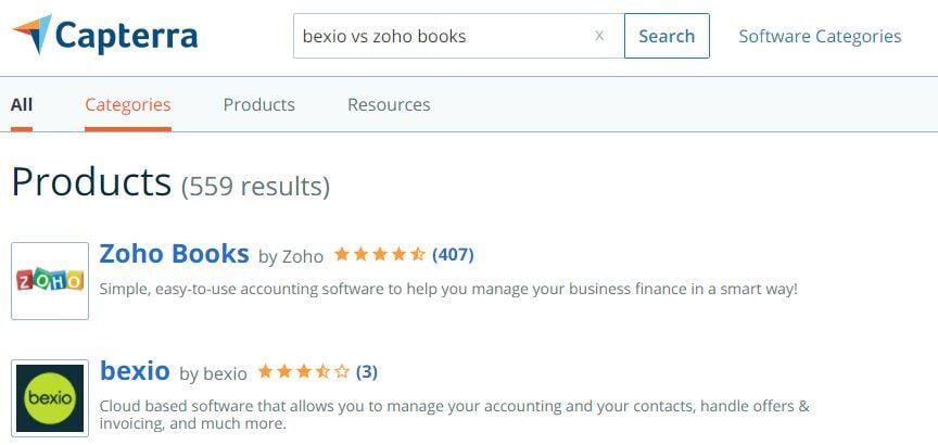 Vergleich ZOHO Books vs Bexio auf Capterra